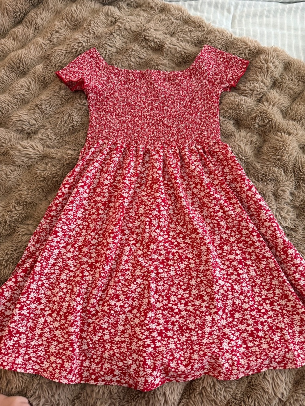 Red Floral Smocked Bodice sun Dress